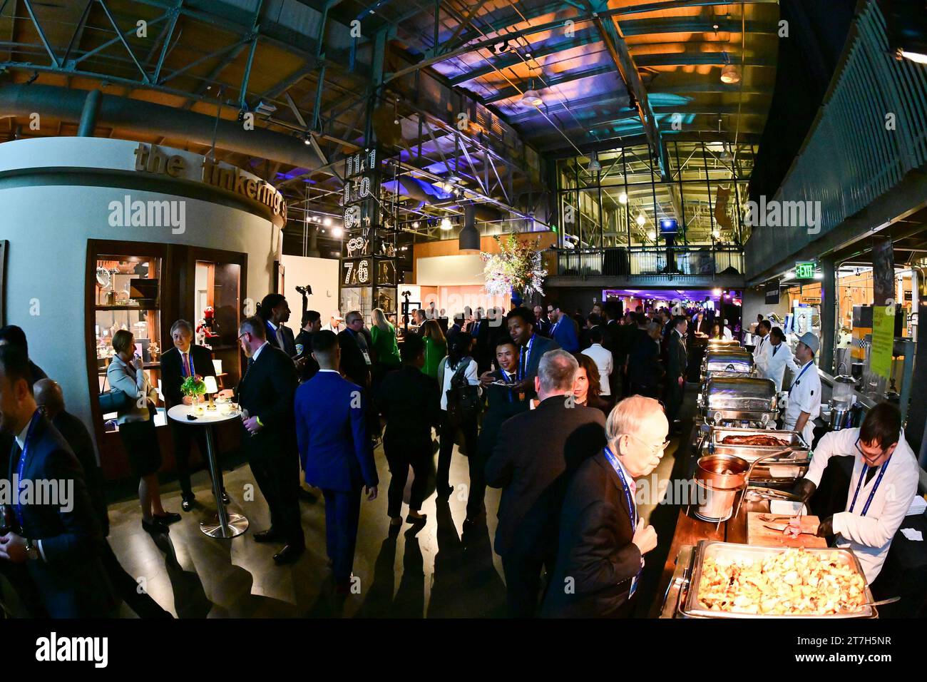 San Francisco, United States. 15th Nov, 2023. Food is serven at the PEC Leaders Welcome Reception at the Asia-Pacific Economic Cooperation Economic Leaders Week (AELW) at the Exploratorium in San Francisco, California on Wednesday, November 15, 2023. Photo by Ben Solomon/U.S. Department of State/UPI Credit: UPI/Alamy Live News Stock Photo