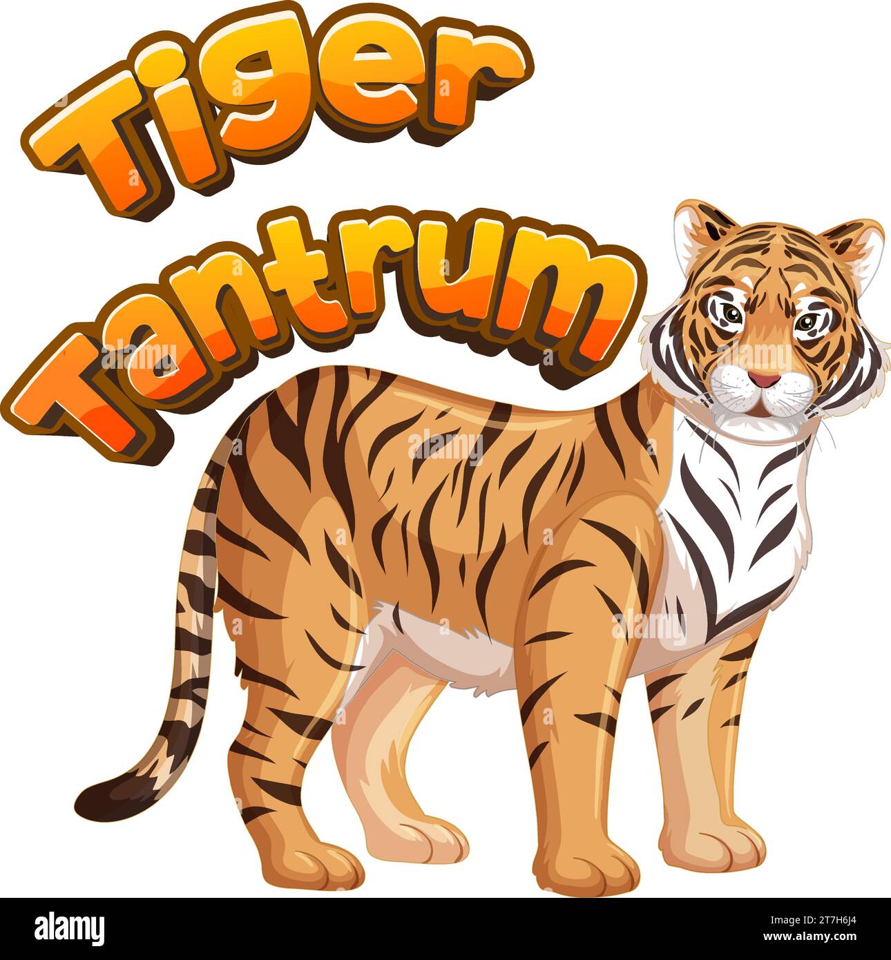 A hilarious vector illustration of a cute tiger having a tantrum Stock