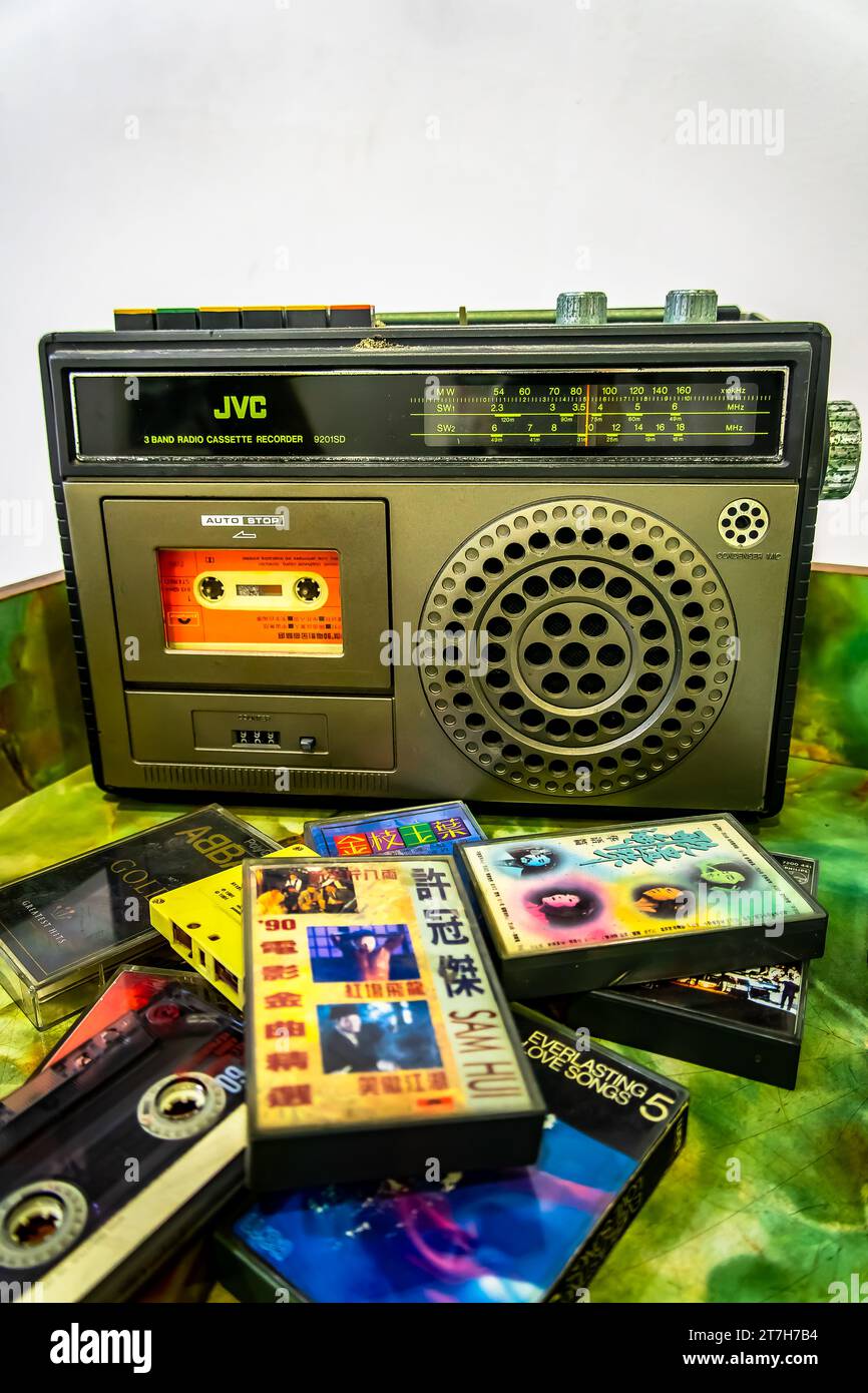 Vintage FM AM radio and Cassette player on display during 58th