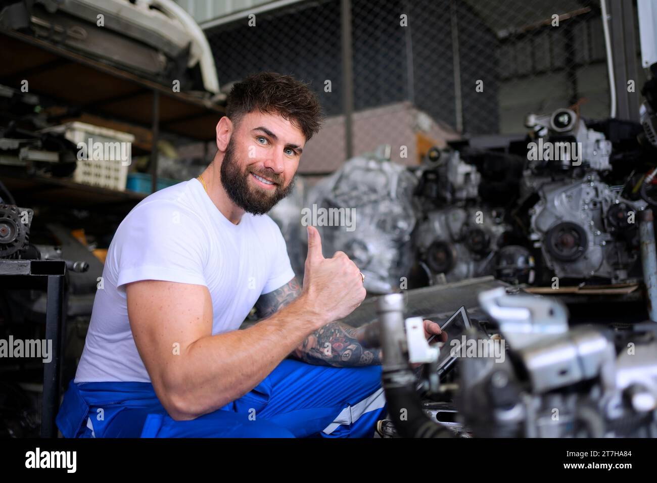 Mechanic work at auto repair shop. Small business and engineering concept. Stock Photo