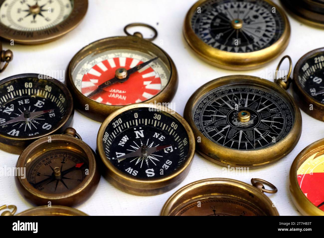 Pune, Maharashtra - November 03 2023, Sale of Antique watches / clocks / compass / in art craft fair, Pune, India. Stock Photo