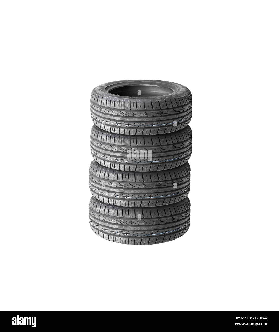 New car tires with colored lines on the tread , car tires pile isolated