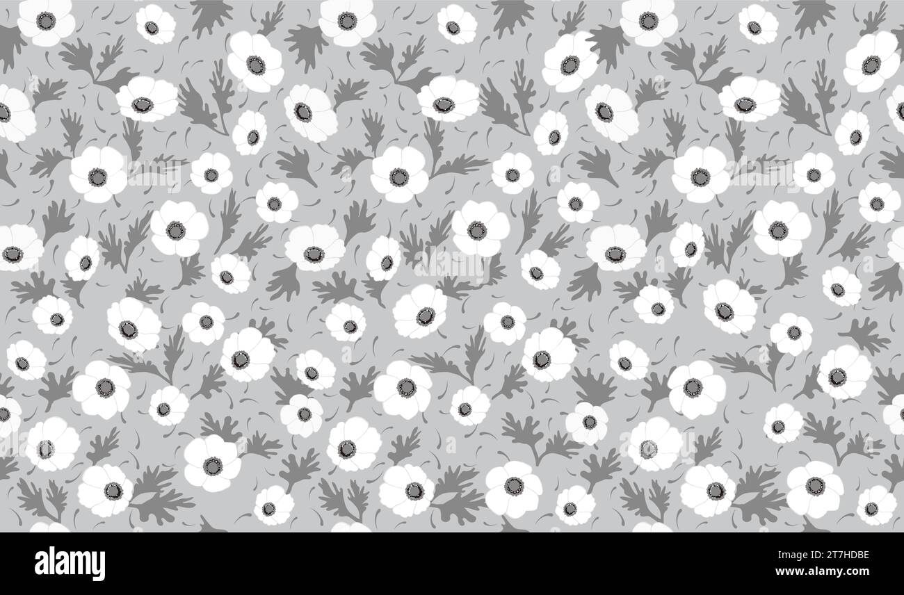 Horizontally And Vertically Repeatable Vector Seamless Monochrome Floral Pattern. Stock Vector