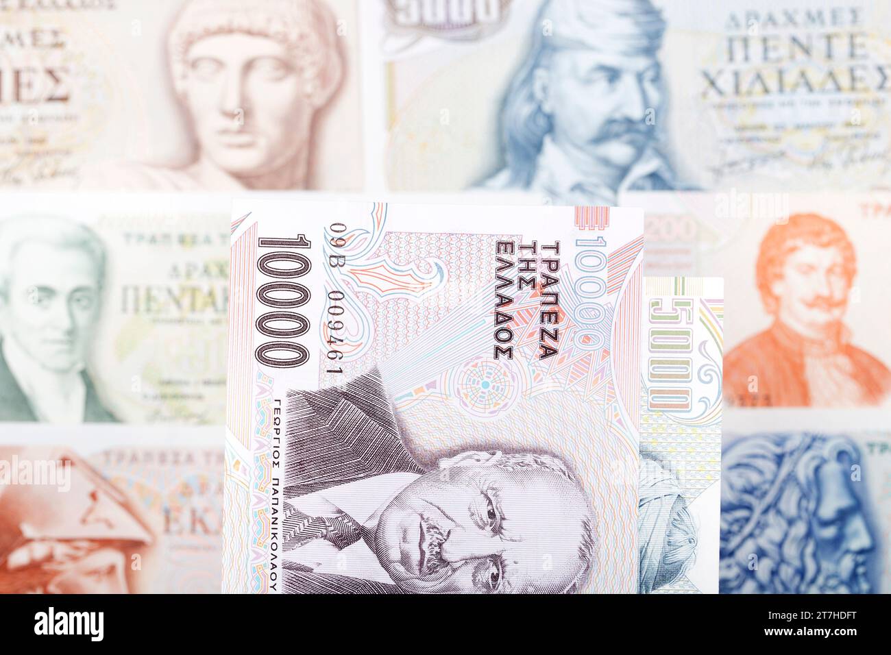 Greek money - Drachma a business background Stock Photo