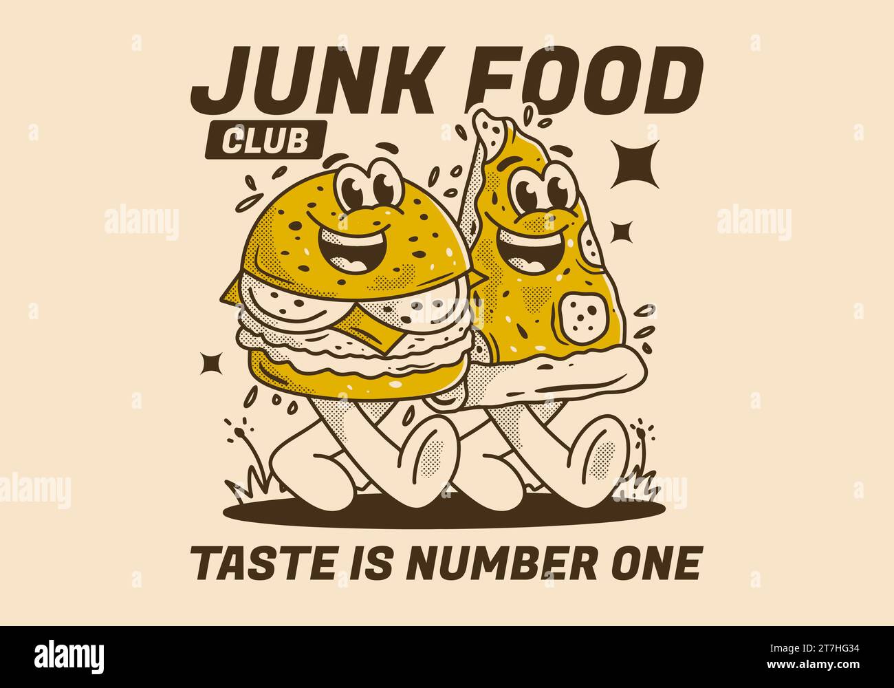 Junk Food club, taste is number one. Mascot character illustration of