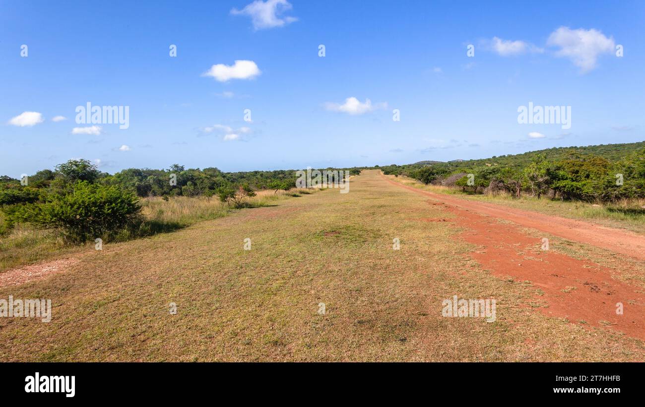 Private Grass Airfield Strip Runway for light aircraft's in rugged wildlife wilderness safari
