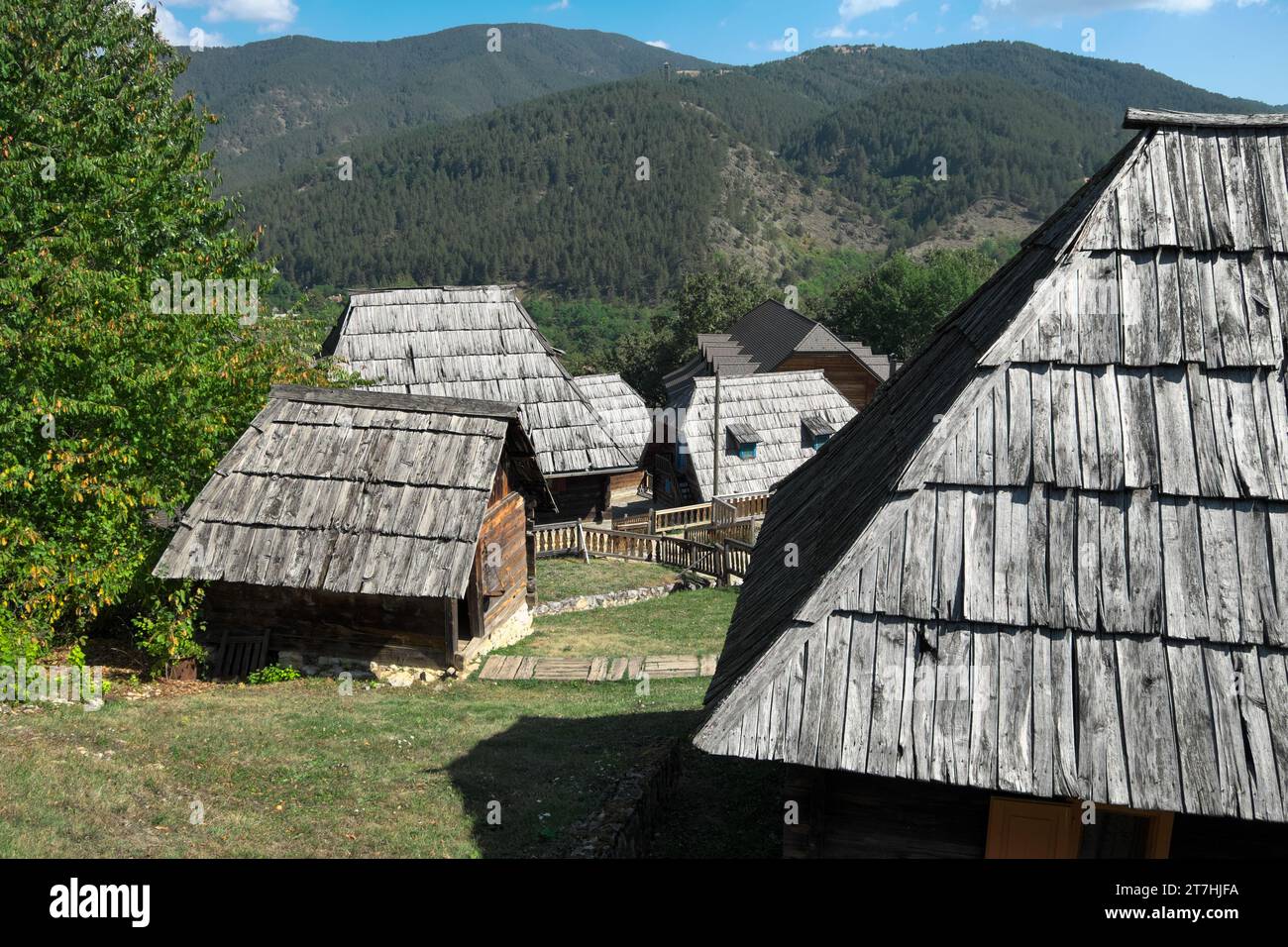 Kustendorf-Drvengrad wooden village and mountains, Mokra Gora, Serbia Stock Photo