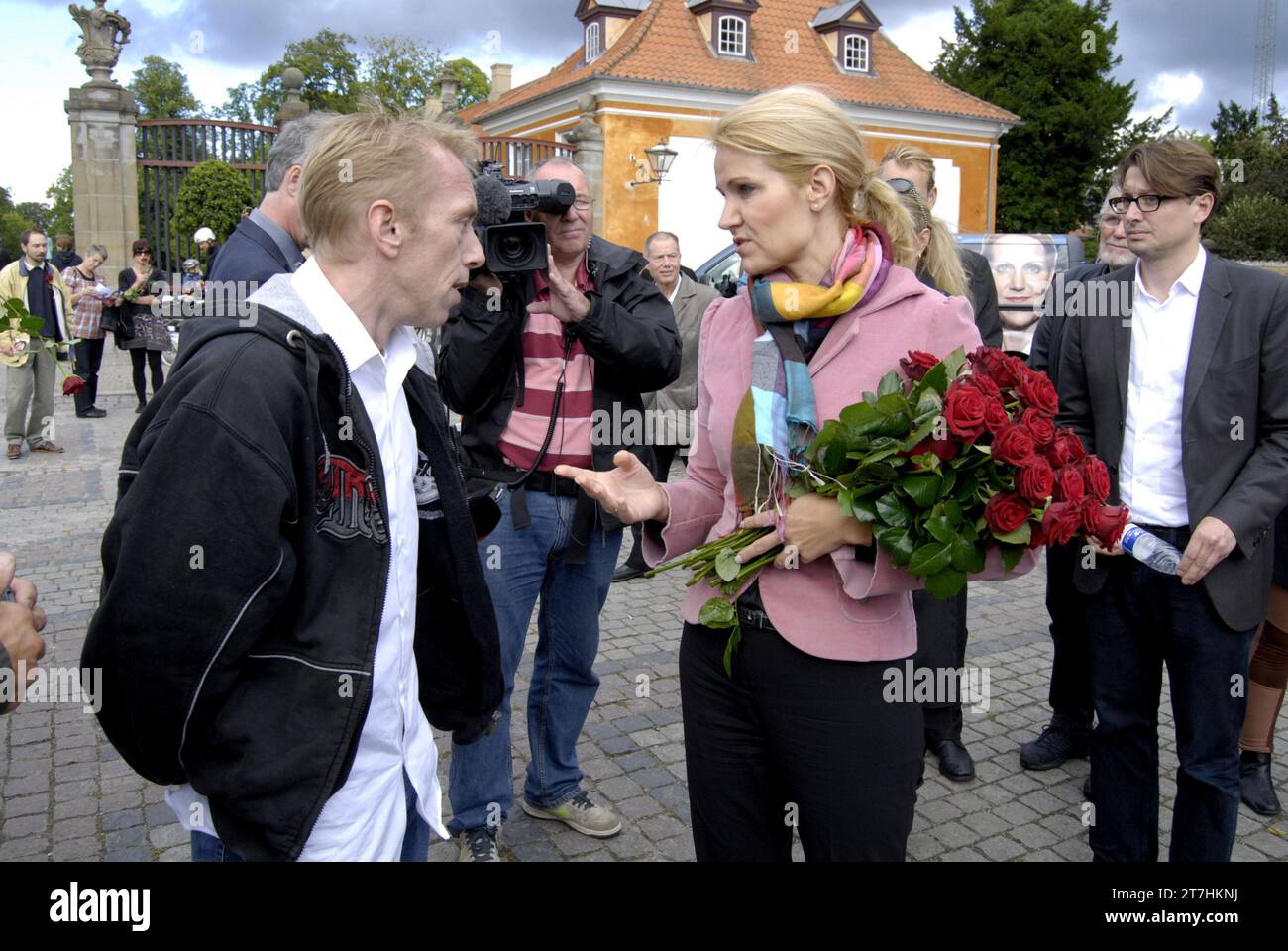 COPENHAGEN  DENMARK. Helle Thorning -Schmidt,oppostion social democrat leader and candiate for prime minister post for social democrat party on her elections compaign,meet her voters and some are really angry social democrat ,Helle met her party soldiers /workers and danish voter, danish General parliament elections will take plass on sept.25, 2011, Helle today spends her morning at frederiksberg have gives free red roses to voters, she met her muslim member of parlia from Turkey and Pakistan, these are cadidate for parliaments 28 August 2011                (PHOTOS BY FRANCIS JOSEPH DEAN/DEAN Stock Photo