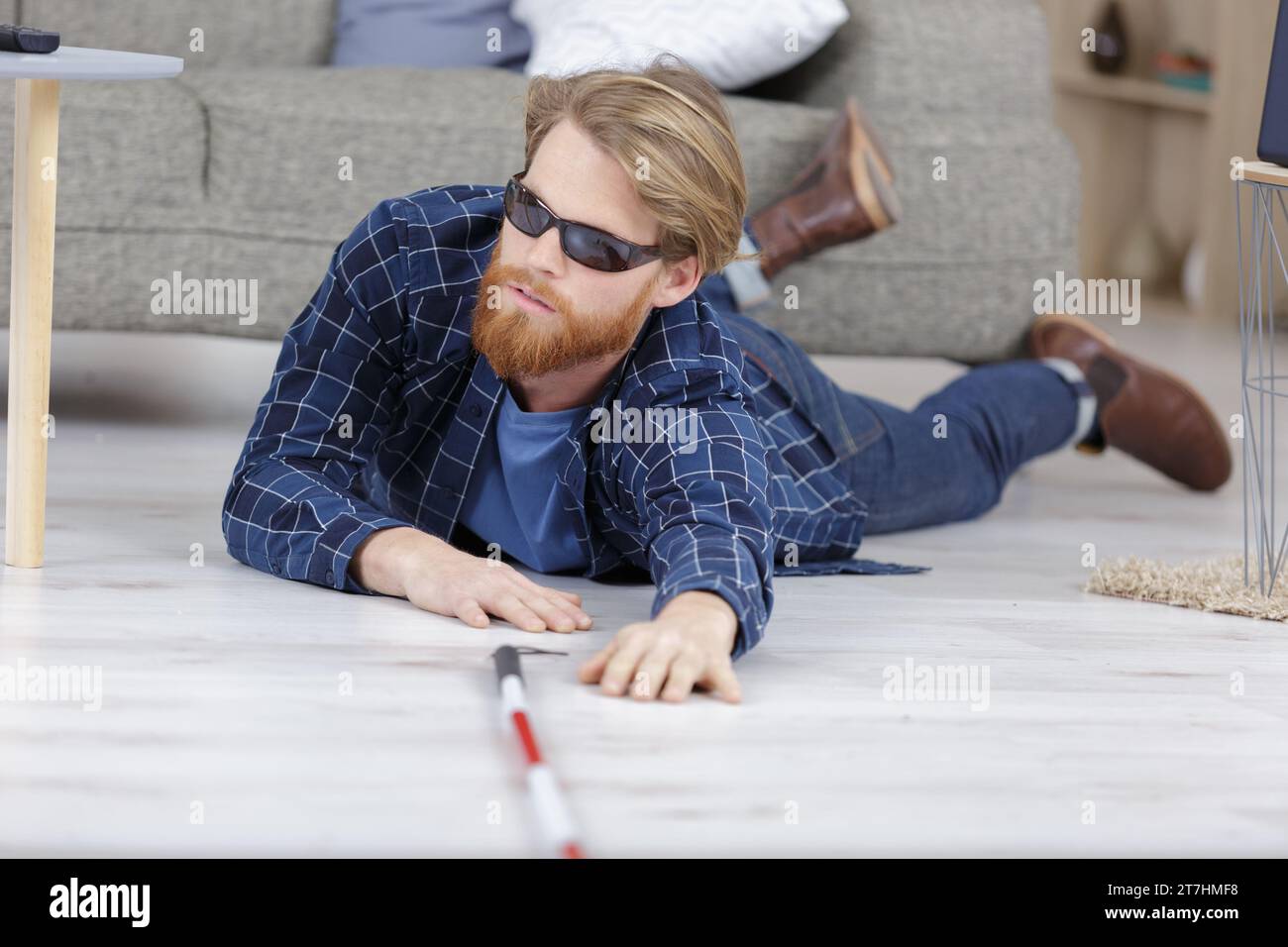 young blind man having a dangerous accident Stock Photo Alamy