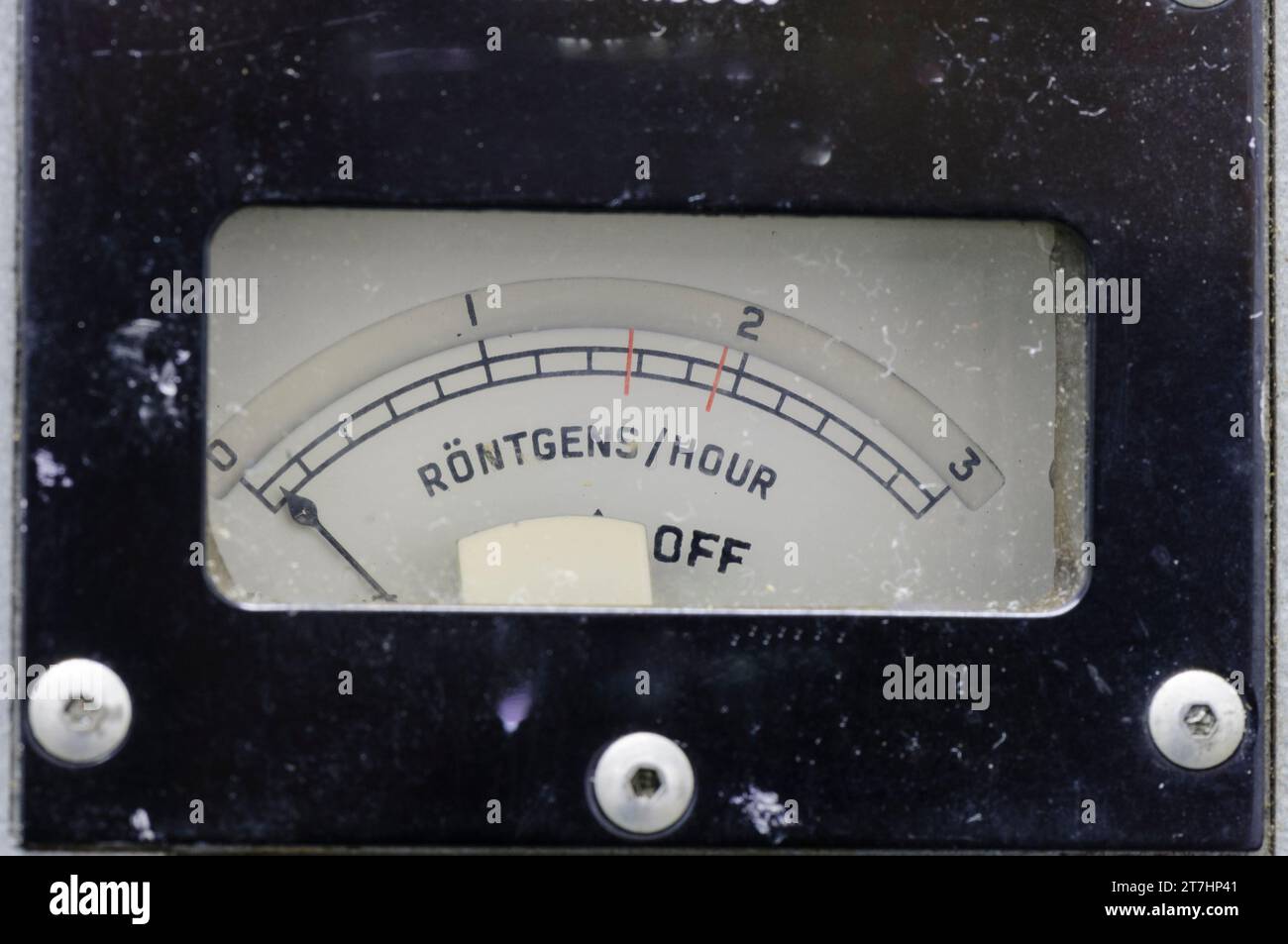 Closeup of the guage on a a Geiger Counter Stock Photo