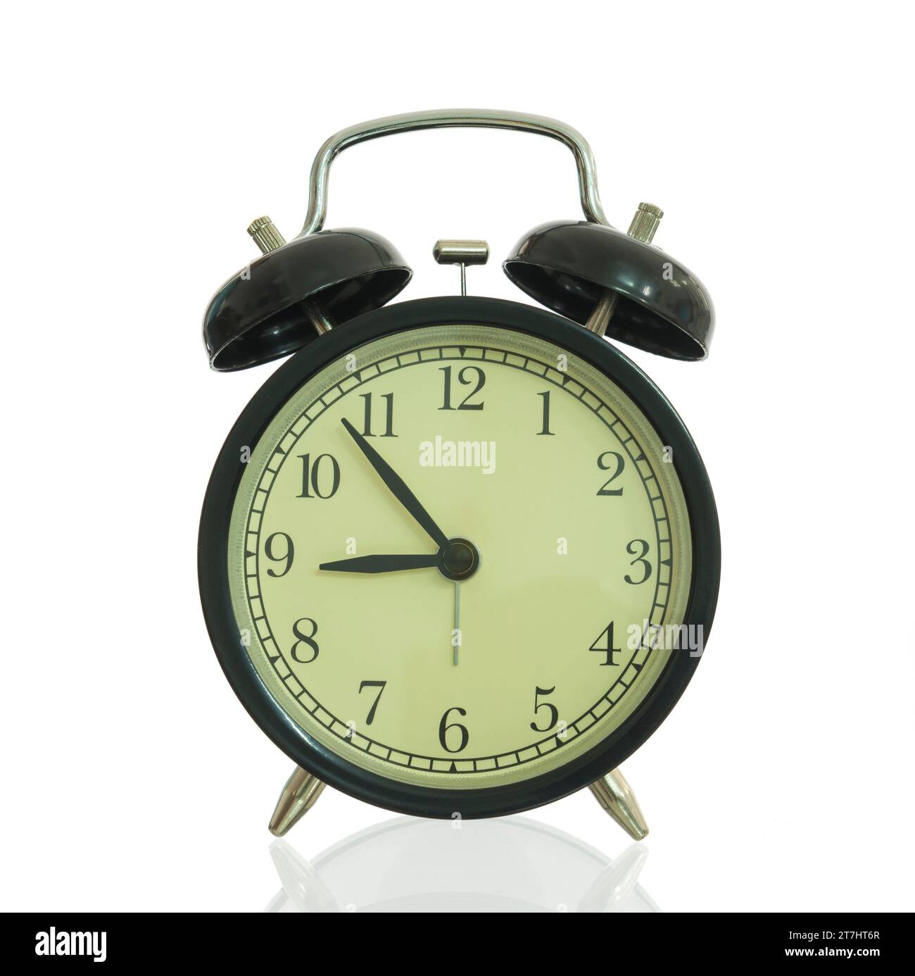 Black alarm clock isolated on white background Stock Photo - Alamy