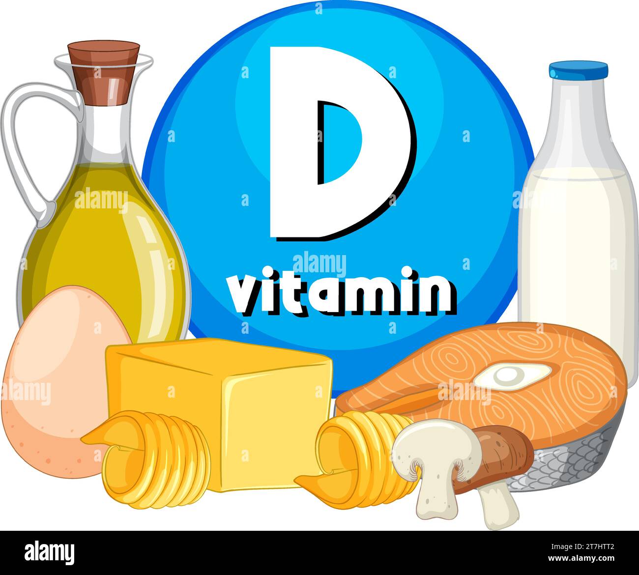 Learn about Vitamin Drich foods in a fun cartoon illustration Stock