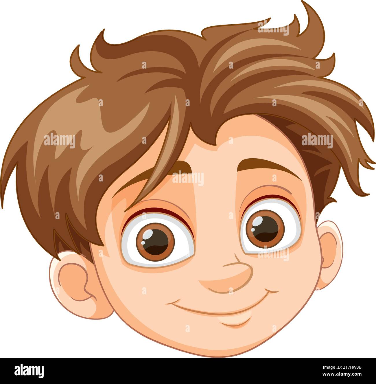 Vector cartoon illustration of a happy boy with brown hair and brown