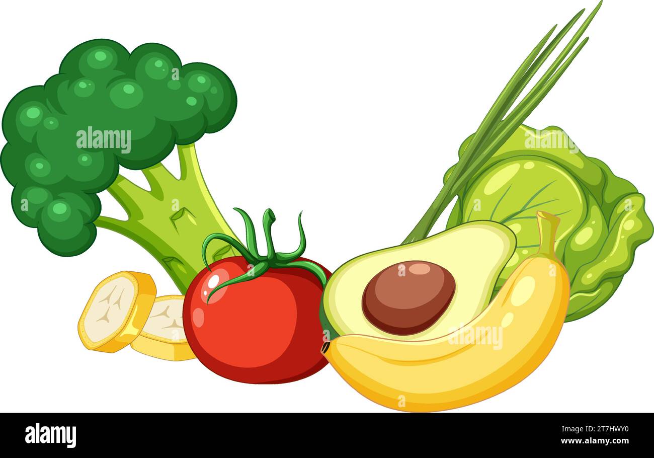A colorful vector cartoon illustration of a variety of vitamin Krich