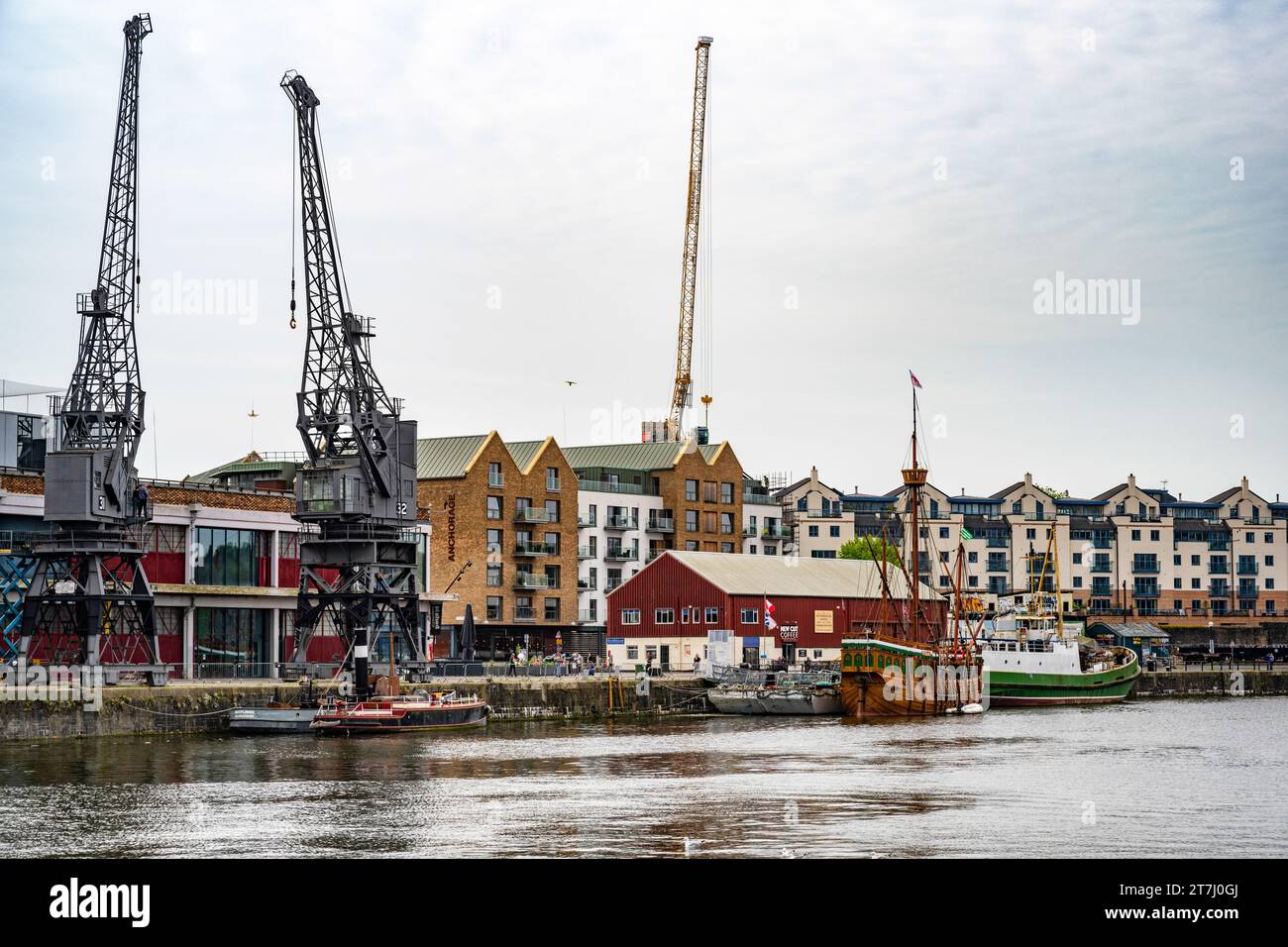 Two of the four electrically powered cargo cranes located outside the M