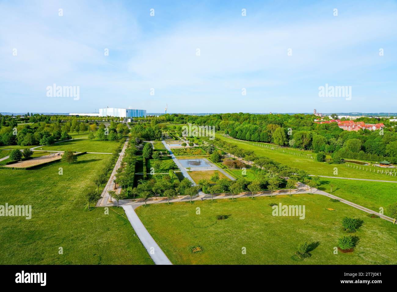 View of the Bürgerpark in the city of Wismar. View from the observation tower. Stock Photo