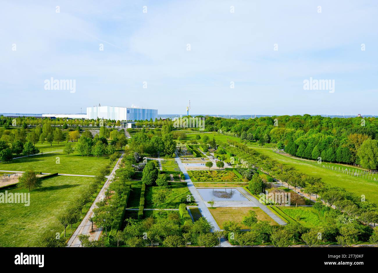 View of the Bürgerpark in the city of Wismar. View from the observation tower. Stock Photo