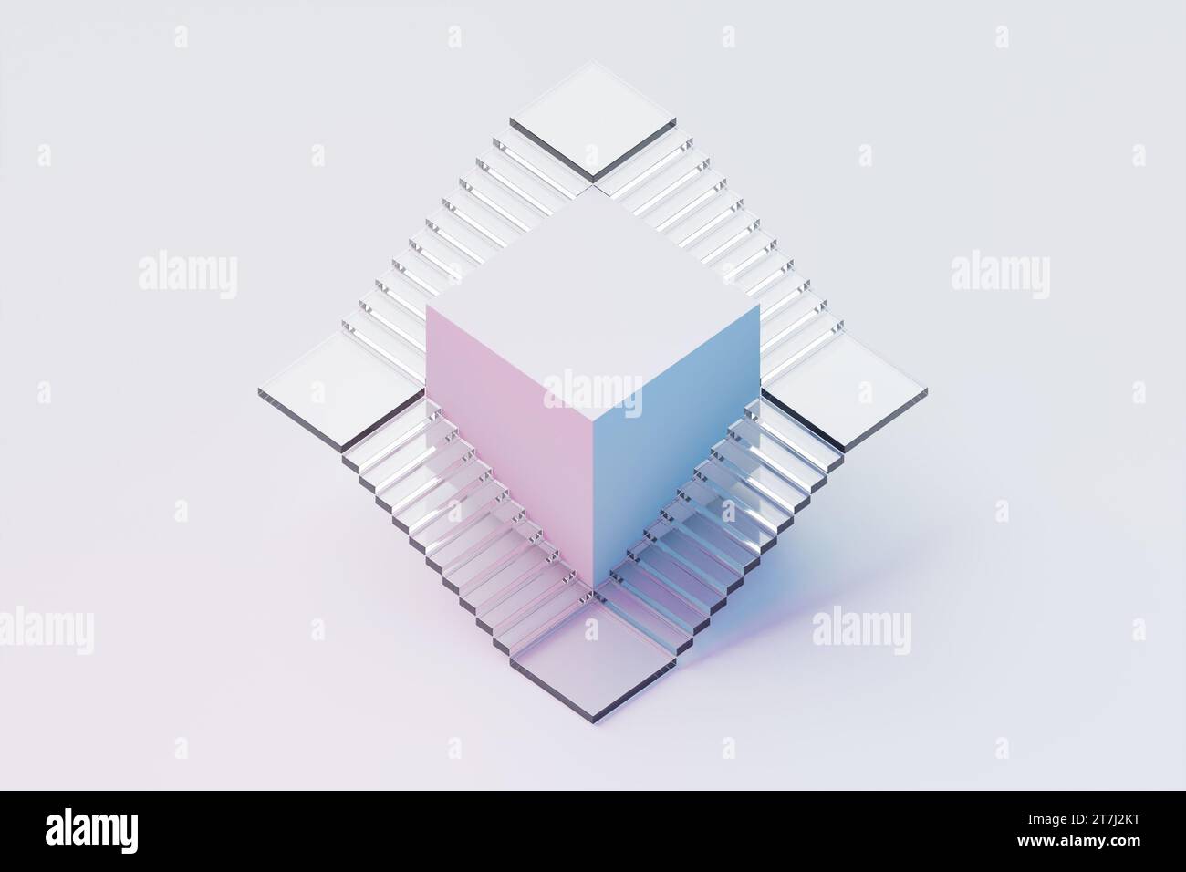 Transparent endless staircase around a cube, 3D illustration Stock ...