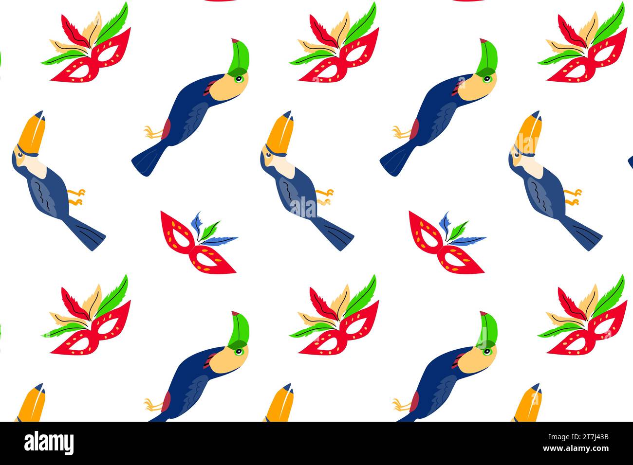 brasilian carnival seamless pattern with toucan Stock Vector