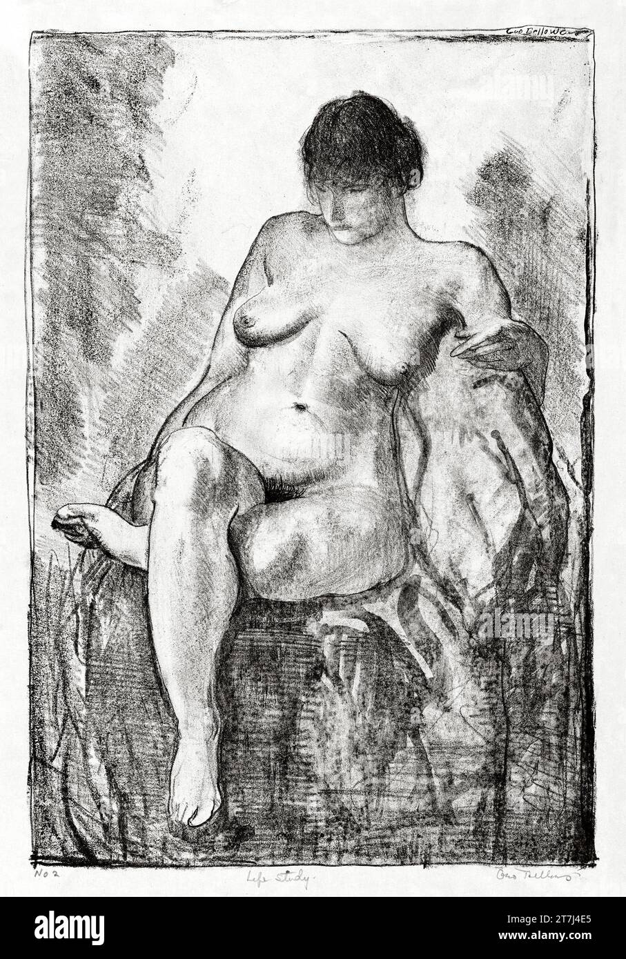 Nude woman seated print in high resolution by George Wesley Bellows. Original from the Boston Public Library. Stock Photo