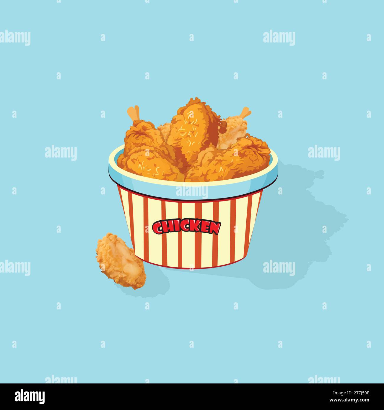 A bucket full of fried chicken is vectored. Stock Vector