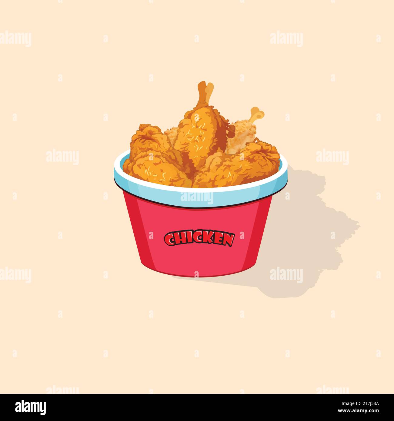 A bucket full of fried chicken is vectored. Stock Vector