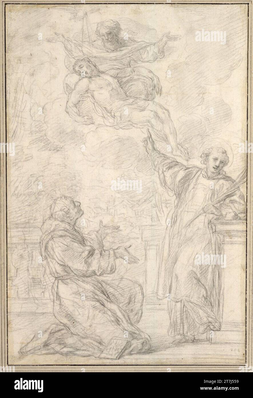 Ciro Ferri The sacred trinity appears to a kneeling holy monk and the ...