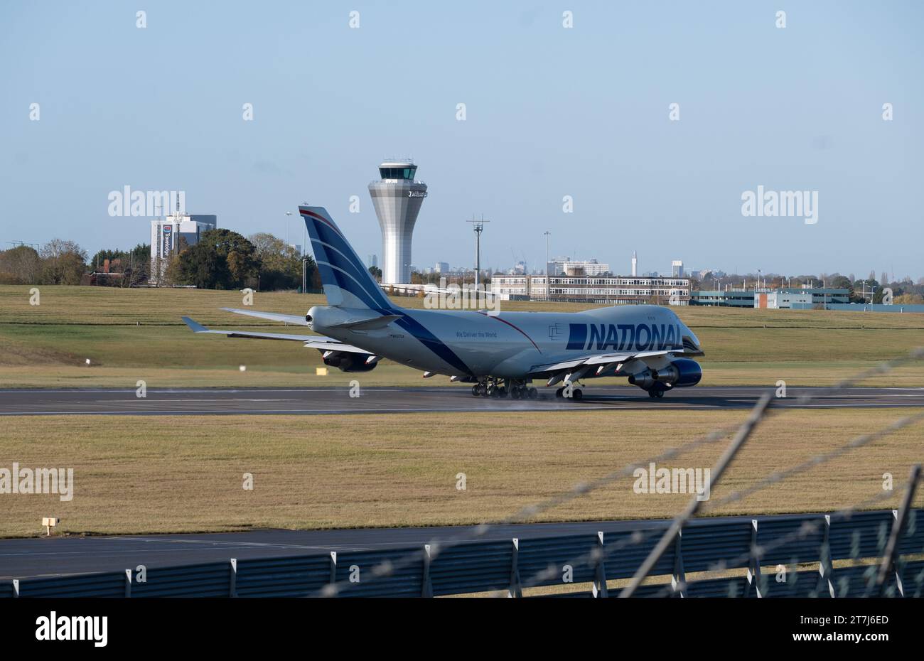 National Airlines Boeing 747-446F taking off at Birmingham Airport, UK (N537CA) Stock Photo