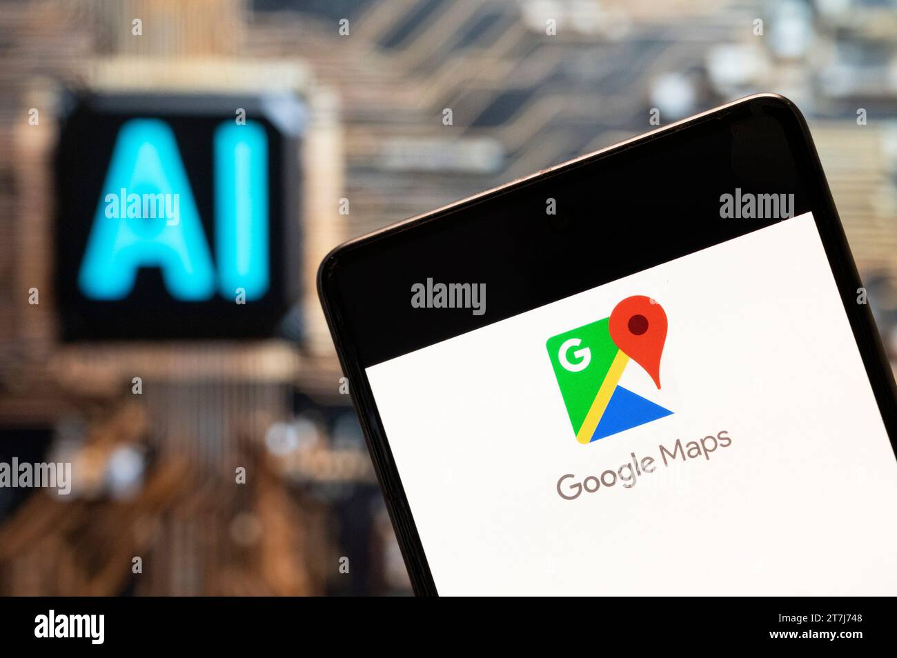 China 03rd Nov 2023 In this - China 03rd Nov 2023 In This Photo Illustration The Web Mapping Service Website And App Developed By Google Google Maps Logo Seen Displayed On A Smartphone With An Artificial Intelligence Ai Chip And Symbol In The Background Photo By Budrul Chukrutsopa Imagessipa Usa Strictly For Editorial News Purposes Only Credit Sipa Usaalamy Live News 2T7J748 