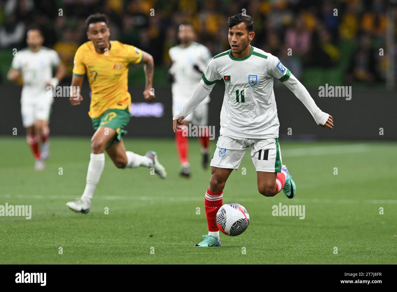 MELBOURNE, AUSTRALIA 16th November 2023. Pictured: Bangladesh forward Foysal Ahmed Fahim (11) in action at the FIFA World Cup 2026 AFC Asian Qualifiers R1 Australia v Bangladesh at Melbourne’s rectangular stadium. Credit: Karl Phillipson/Alamy Live News Stock Photo