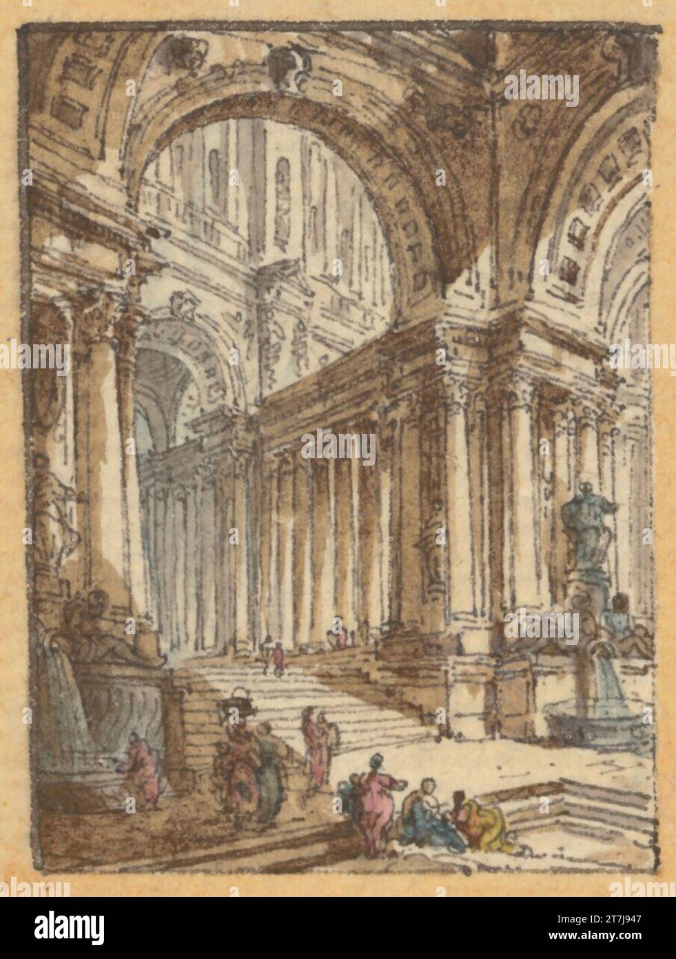Jean Michel Moreau Treppenhalle. Feder in black, brush, brown laved ...