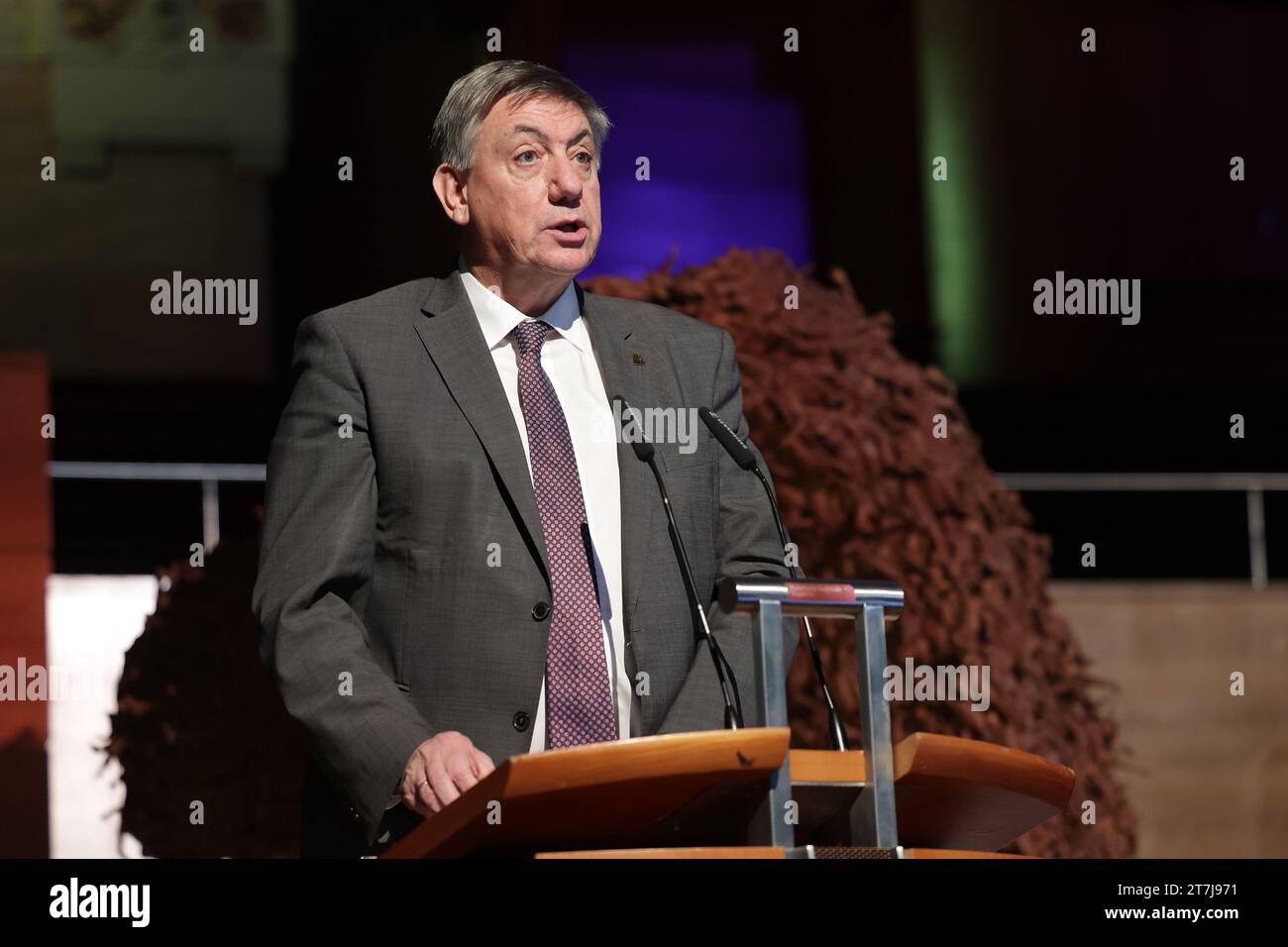 Wuppertal, Germany. 16th Nov, 2023. Flemish Prime Minister Jan Jambon speaks at the 'Circular Valley Forum', a congress on the circular economy and sustainable construction in the historic Wuppertal Stadthalle. Credit: David Young/dpa/Alamy Live News Stock Photo