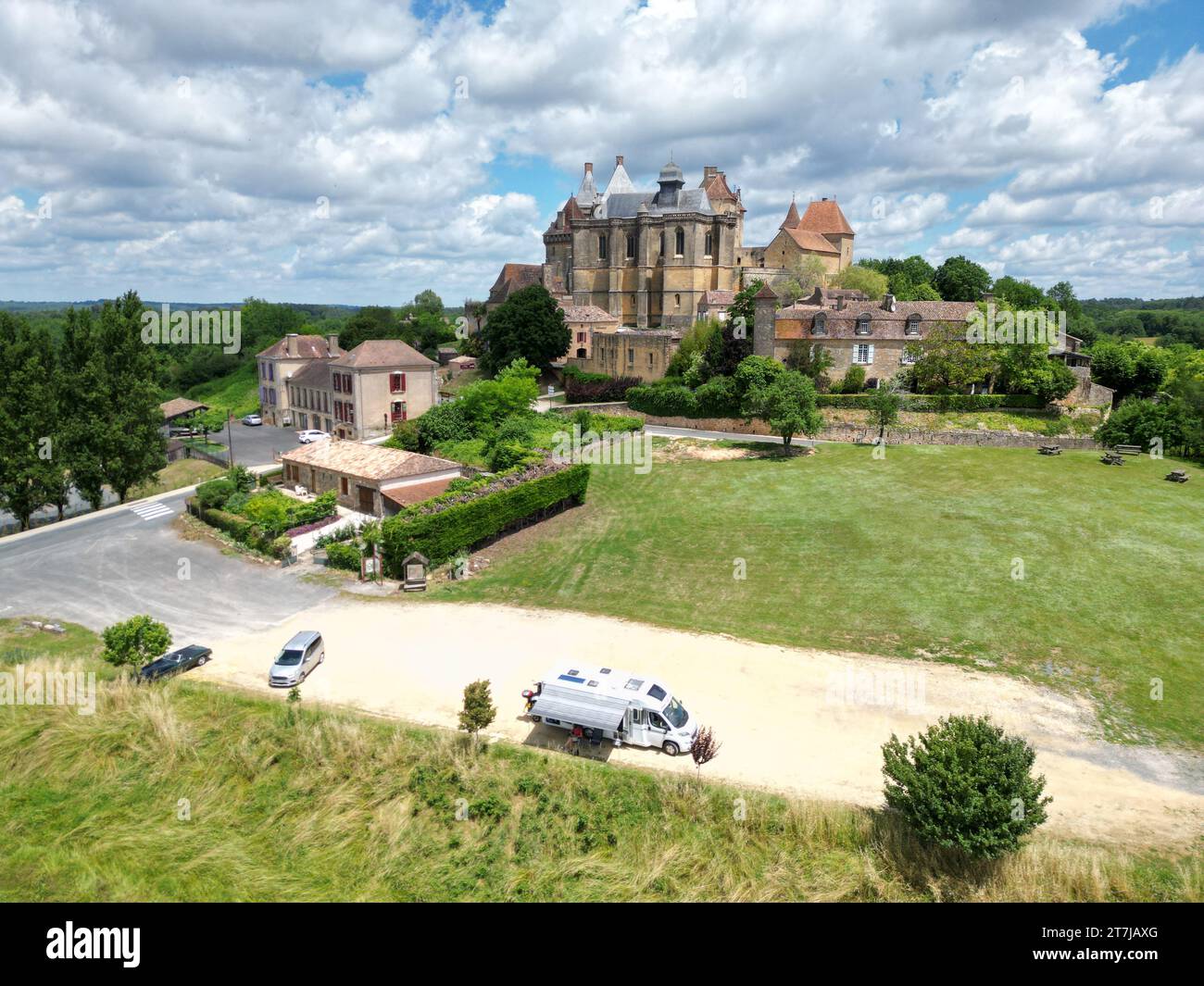 Biron castle Chateau Dordogne France aerial Stock Photo