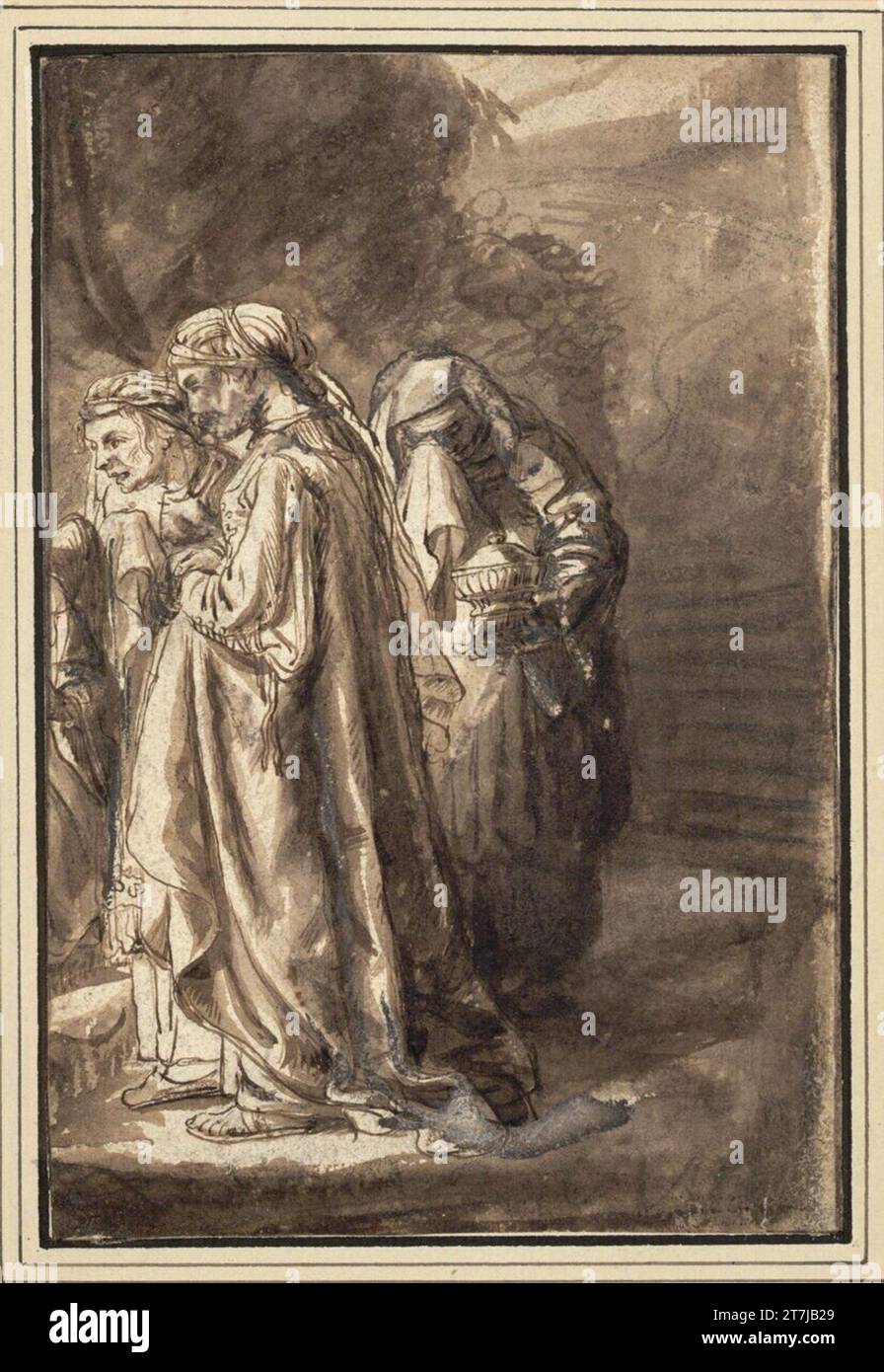 Jan Victors The three Mary in front of the grave of Christ. Pen and brushes in brown, brown lavated, deck white (mostly oxidized); Traces of black chalk. Stock Photo