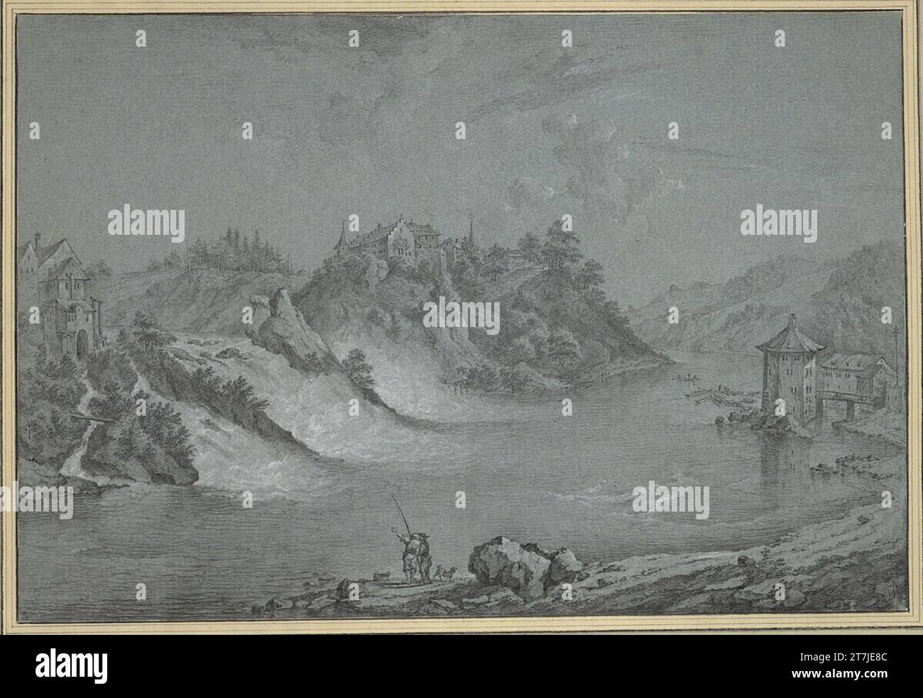 Franz Schütz The Rhinefall near Schaffhausen. Black chalk, heighted with white chalk, on blue paper 1777-78 , 1777/1778 Stock Photo