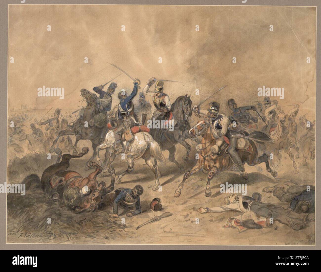 Friedrich L'Allemand Rider fight. Watercolor 1852 , 1852 Stock Photo ...