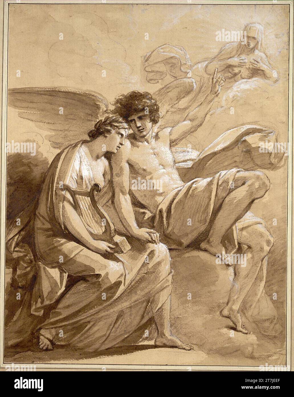 Heinrich Friedrich Füger Genius and poetry. Red Chalk , Bister laved ...