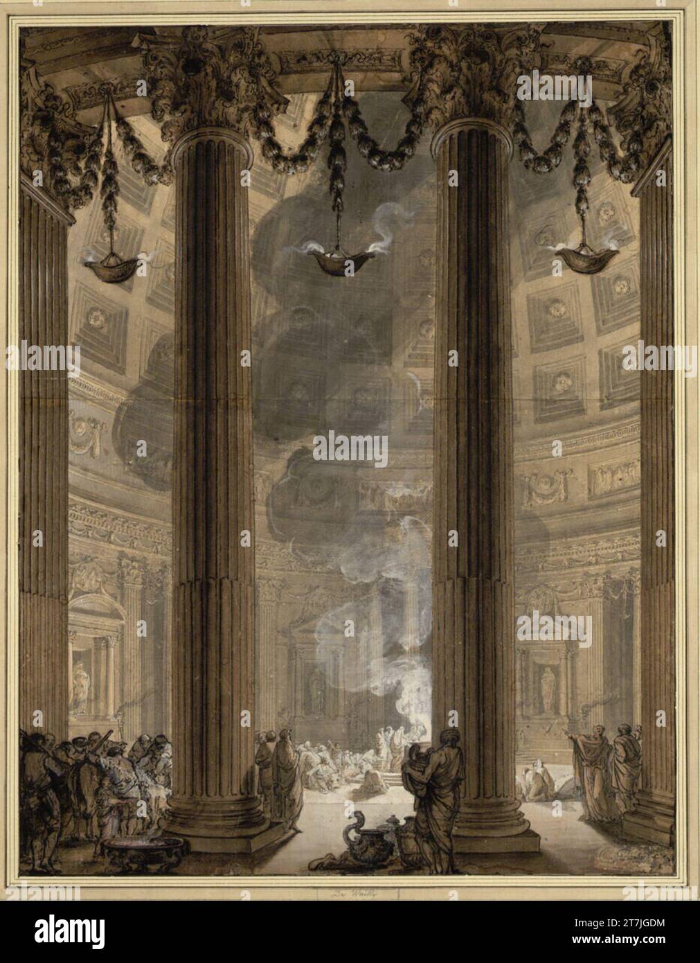 Charles de Wailly View of the interior of the pantheon led by priests