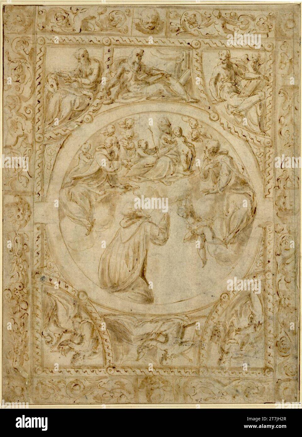 Andrea Meldolla Adoration of the Madonna in glory. Chalk and pencil ...