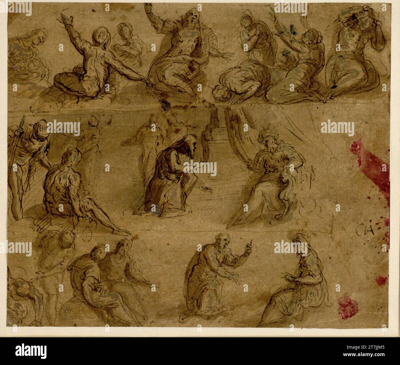 Jacopo Palma Sketch sheet for figures of biblical scenes, divided into ...