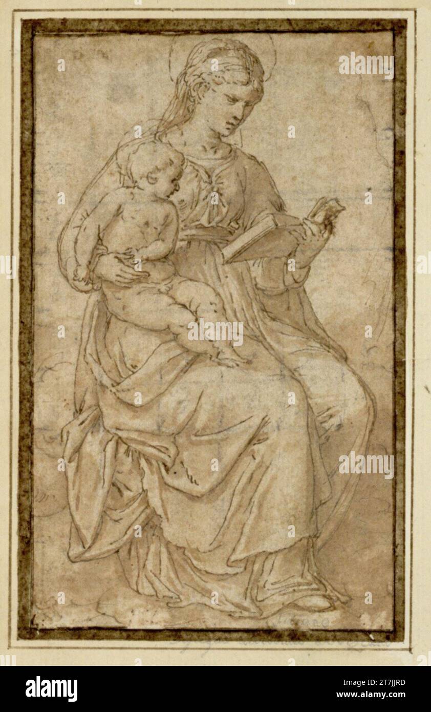 Anonym Maria with the child. Feder, ink, laved Stock Photo - Alamy