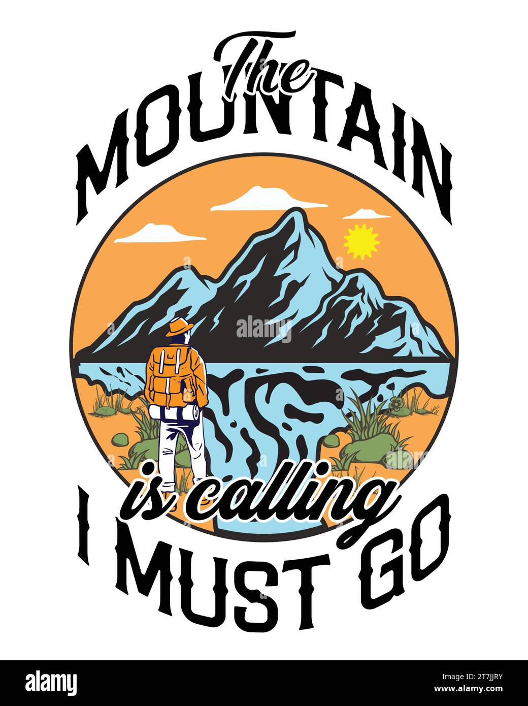 Adventure Awaits Mountain peaks, pine trees, and hiking vibes, Hiking T-Shirt Design, Hiking tee Stock Vector