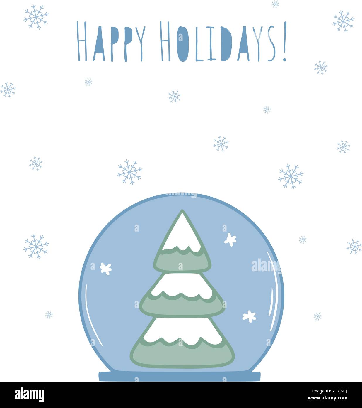 Christmas card with Christmas tree. Happy holidays lettering. Glass ball with Christmas tree. Cute holiday design, vector illustration Stock Vector