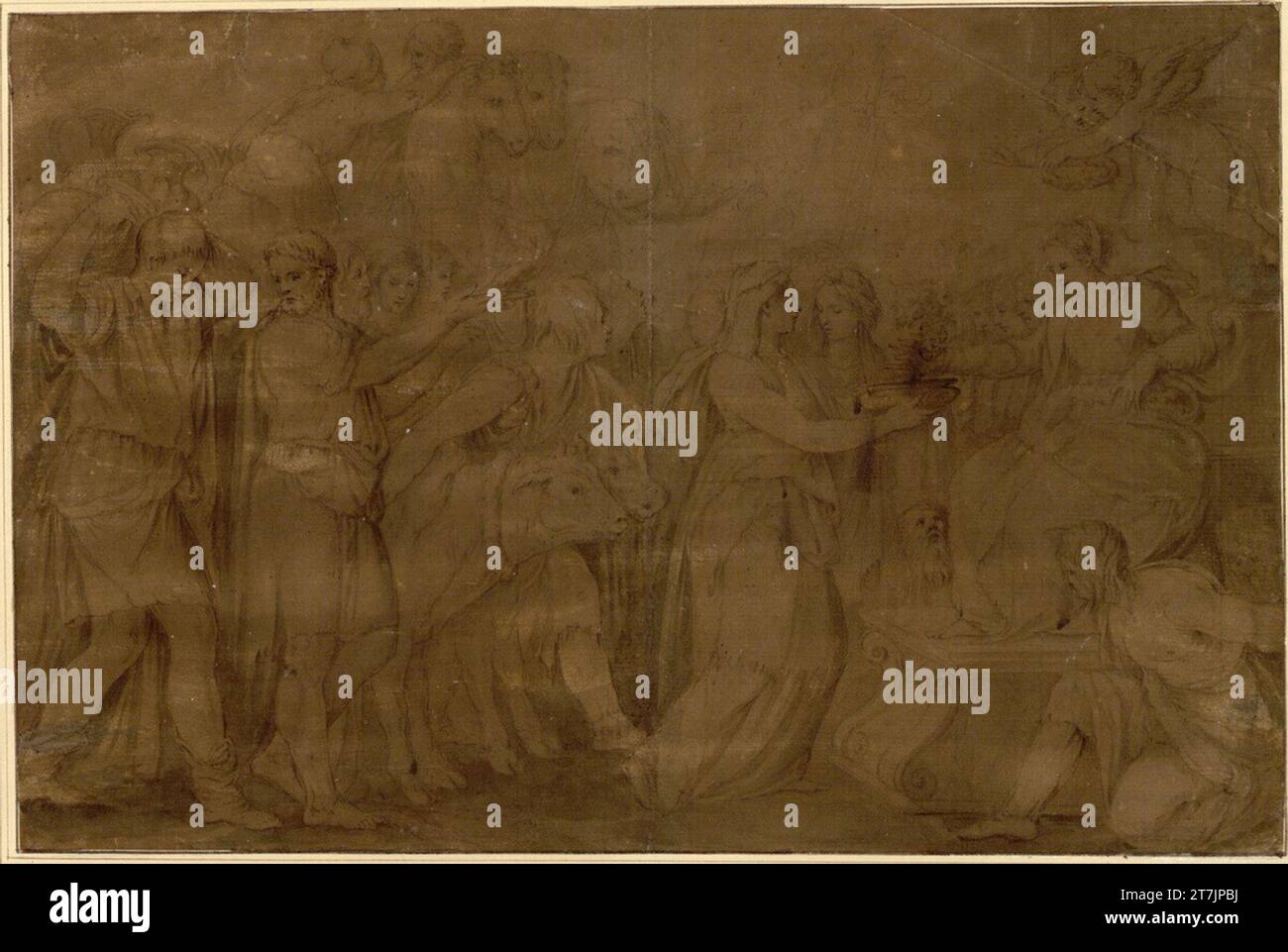 Two Geniuses Anonym Allegory. (A female figure sits on a base on the right; it is ...
