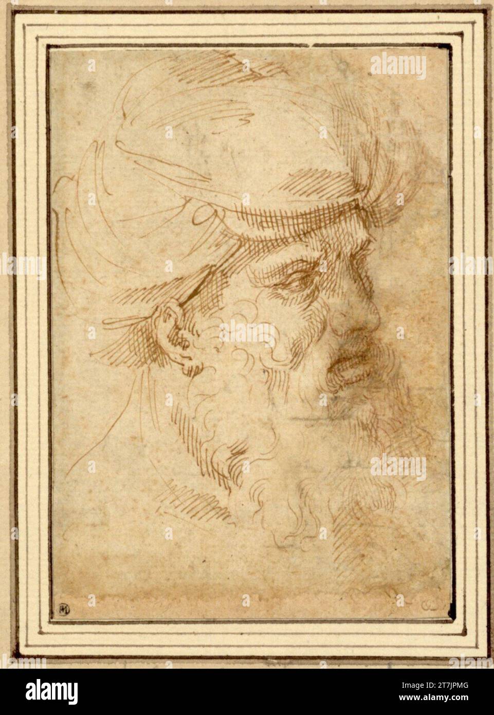 Agostino Carracci Study of an old man with turban in the lost profile ...