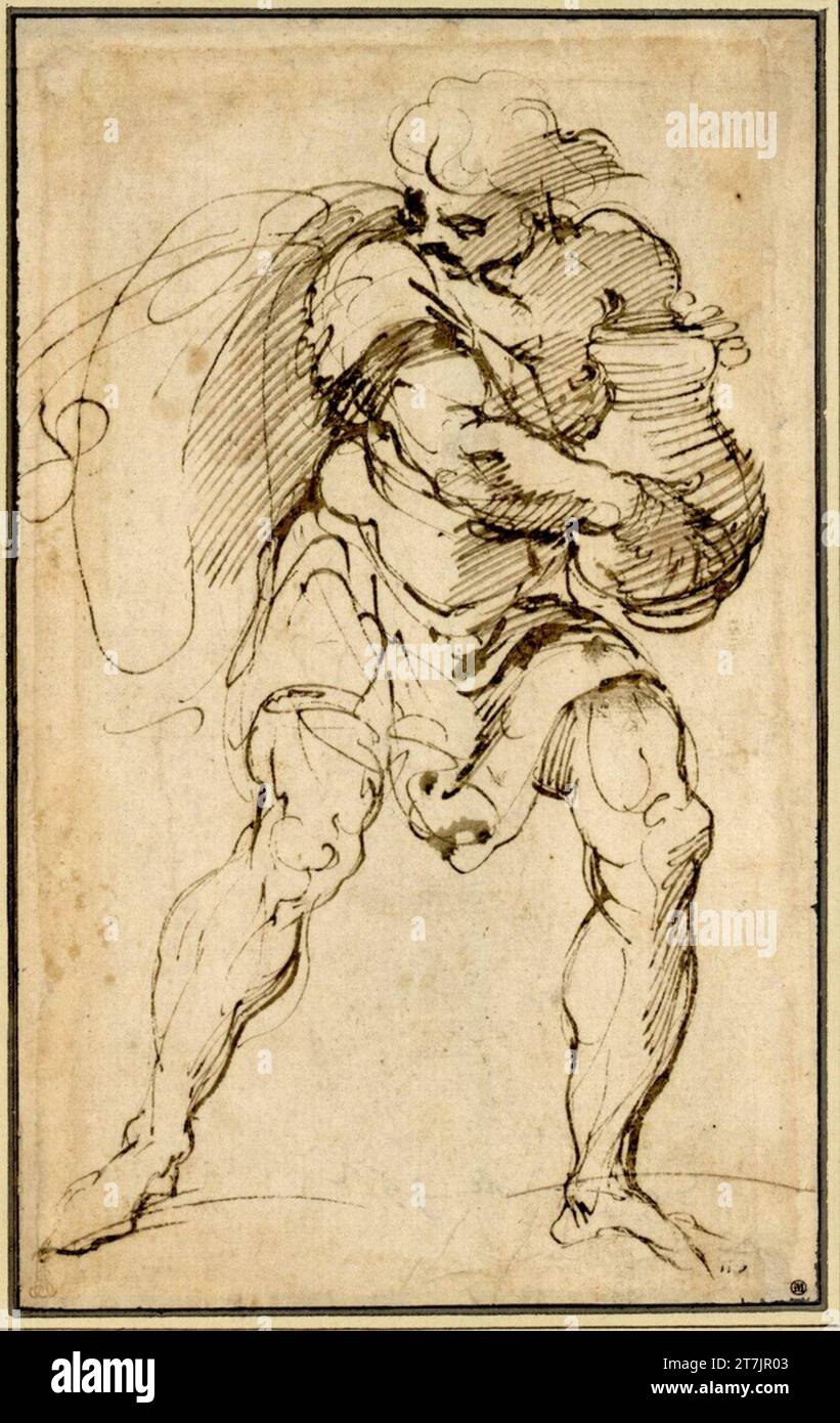 Annibale Carracci Jüngling with a jug in motion to the right, the view to the left at the bottom. Ink, feather Stock Photo