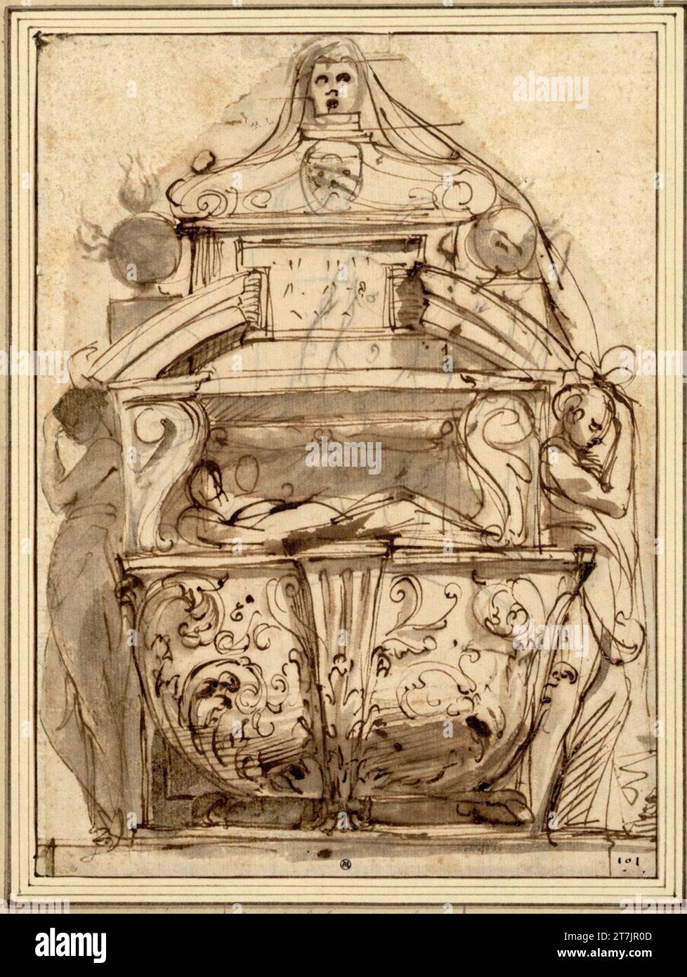 Annibale Carracci Draft to a tomb. (from the Rs. translucent feather ...