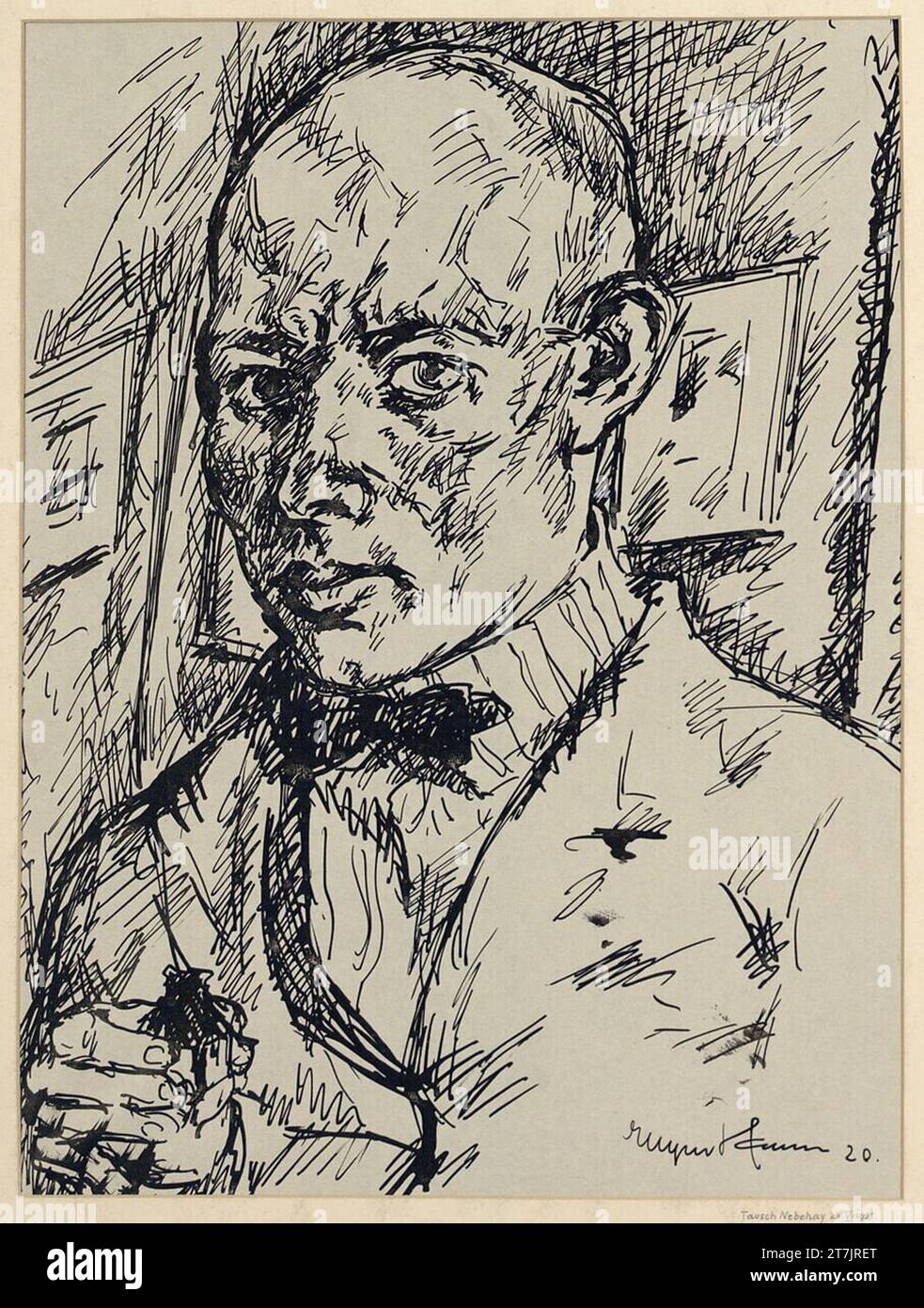 Eugen Hamm Self -portrait. Pencil watercolor 1920 , 1920 Stock Photo