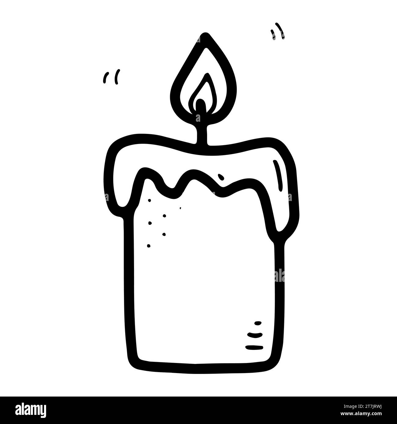 Doodle burning dripping wax candle. Hand-drawn candlestick decor isolated on white background. Holiday, Valentines Day, Birthday, Christmas, church, H Stock Vector