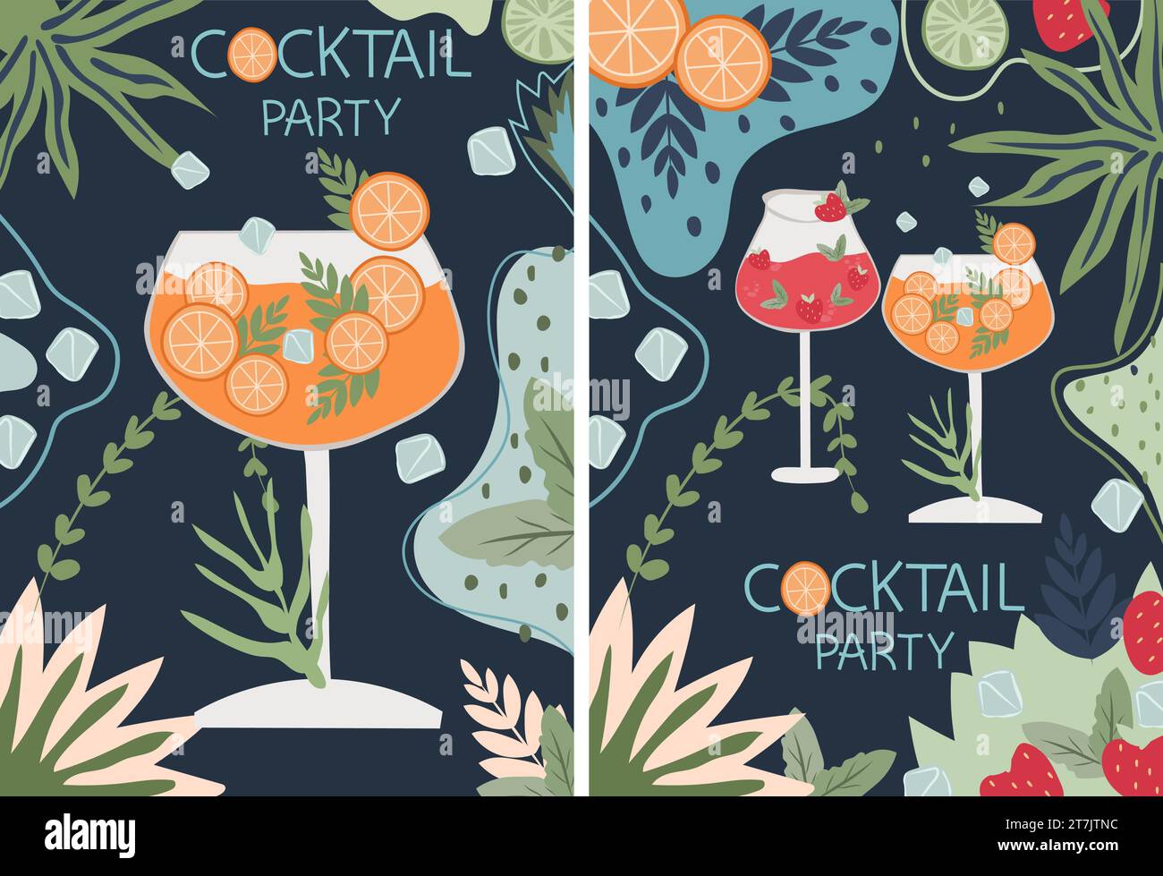 Variety of cocktails in flat style. This collection features a range of classic alcoholic and non-alcoholic beverages in multiple glass types, ideal for menu inclusion and diverse celebration themes Stock Vector